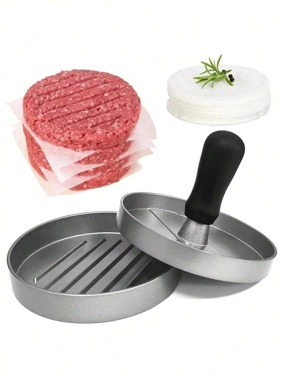 1 Set Burger Press With 100 Pcs Non-Stick Papers - Hamburger Patty Maker, Kitchen Tool For Party Family Gathering