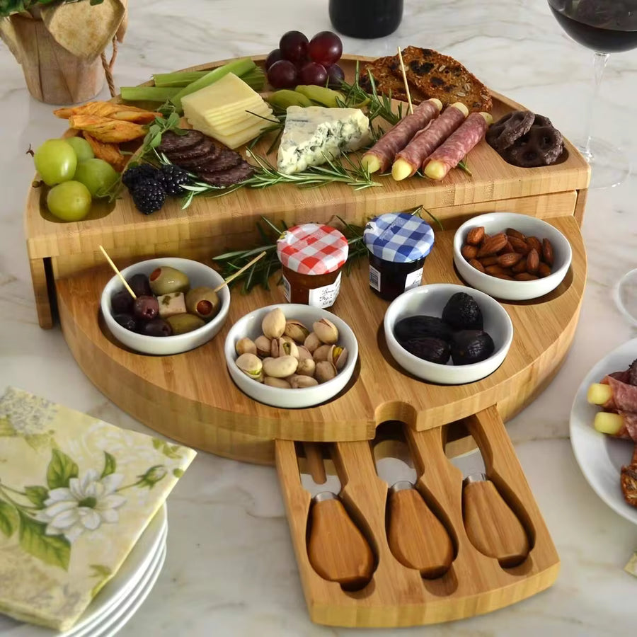 Luxury Bamboo Cheese Board, Serving Platter, Meat Board And Accessories, Cheese Board And Tray, Kitchen Utensils, Cutting Board, Serving Tools, Party Dinner, Afternoon Tea Tray Storage